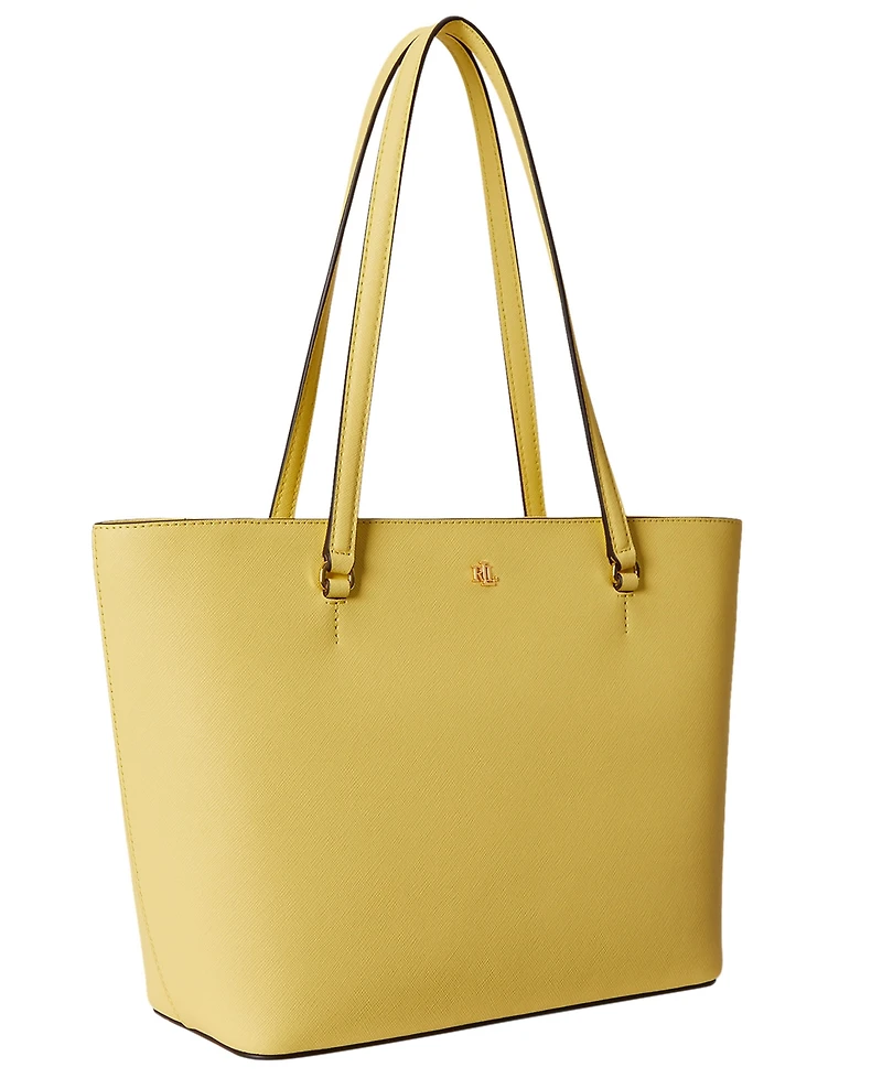 Lauren Ralph Crosshatch Leather Medium Karly Shopper Tote