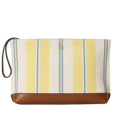 Lauren Ralph Lauren Striped Canvas & Leather Medium Pouch