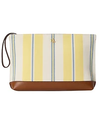 Lauren Ralph Lauren Striped Canvas & Leather Medium Pouch