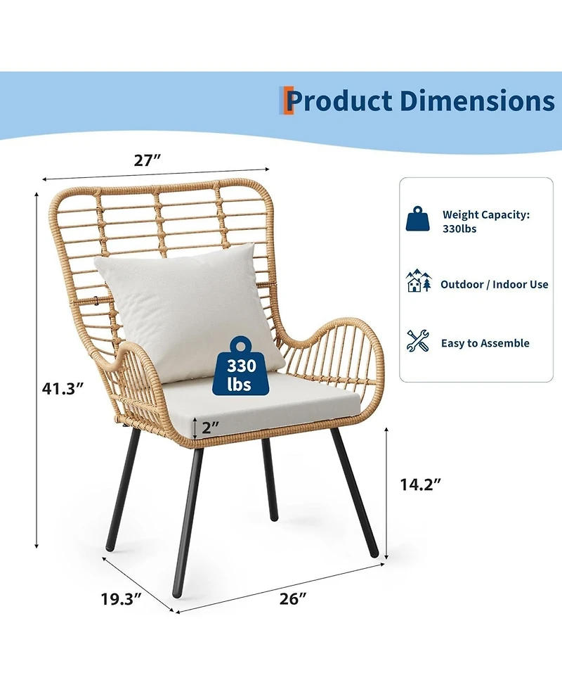 gaomon Wicker Patio Chairs Set of 4, Outdoor Rattan Furniture with Cushions & Pillows, Boho Patio Chairs for Porch, Garden, All-Weather