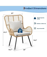 gaomon Wicker Patio Chairs Set of 4, Outdoor Rattan Furniture with Cushions & Pillows, Boho Patio Chairs for Porch, Garden, All-Weather