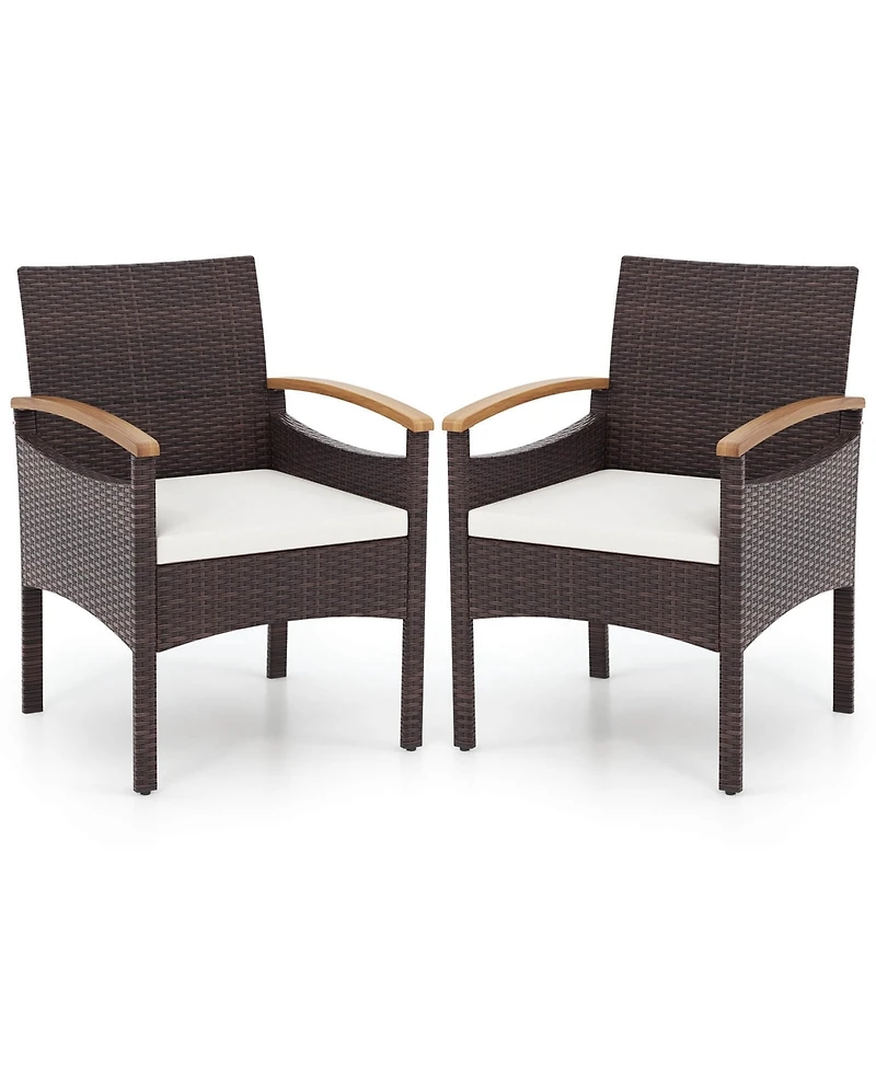 Gymax 4 Pcs Dining Chairs w/ Acacia Wood Armrest Heavy Duty Metal Frame Patio