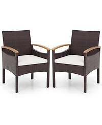 Gymax 4 Pcs Dining Chairs w/ Acacia Wood Armrest Heavy Duty Metal Frame Patio