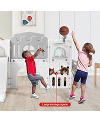 gaomon 8-In-1 Indoor Playground With Slide:Slide Playset, Includes Slide, Basketball Hoop, Climber