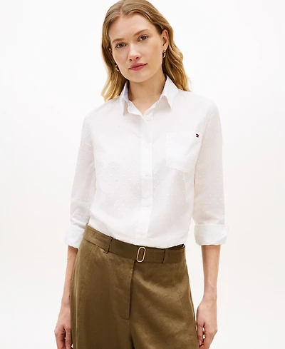 Tommy Hilfiger Women's Clip Dot Roll-Tab Collared Shirt