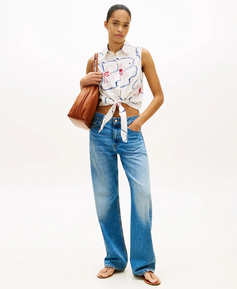 Tommy Hilfiger Women's Printed Knot Detail Sleeveless Shirt