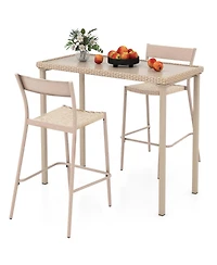 Gymax 3 Pieces Patio Bar Table Set Outdoor Bar Height Table & 2 Armless Chairs
