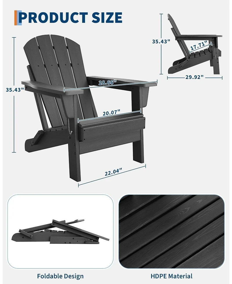 gaomon Set of 2 Folding Adirondack Chairs with Side Table, Hdpe Outdoor Chairs with Wood Texture, Weather Resistant