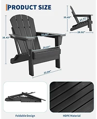 gaomon Set of 2 Folding Adirondack Chairs with Side Table, Hdpe Outdoor Chairs with Wood Texture, Weather Resistant