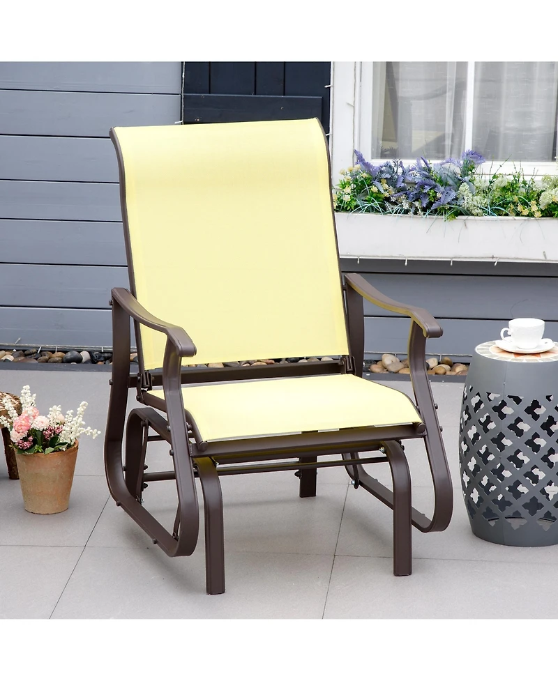 Flynama Beige Outdoor Swing Glider Chair with Breathable Mesh Fabric Steel Frame High Backrest for Backyard Garden Porch