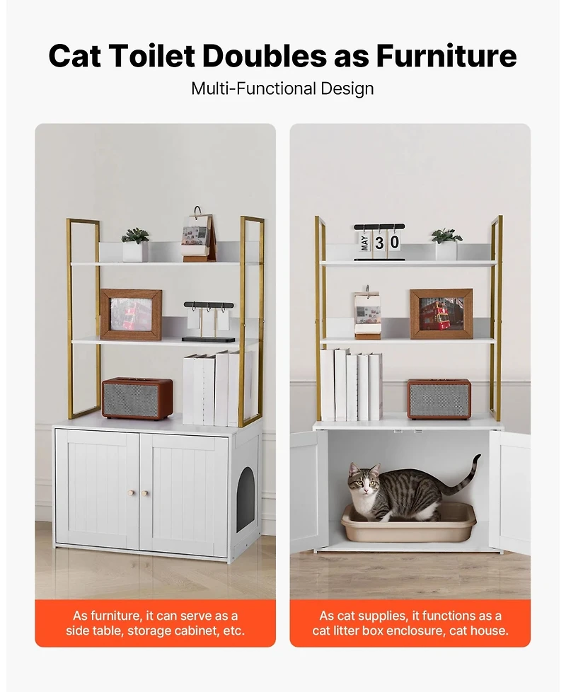 Aostirmotor 27.6" Hidden Litter Box Cabinet with Metal Legs & 2 Storage Shelves