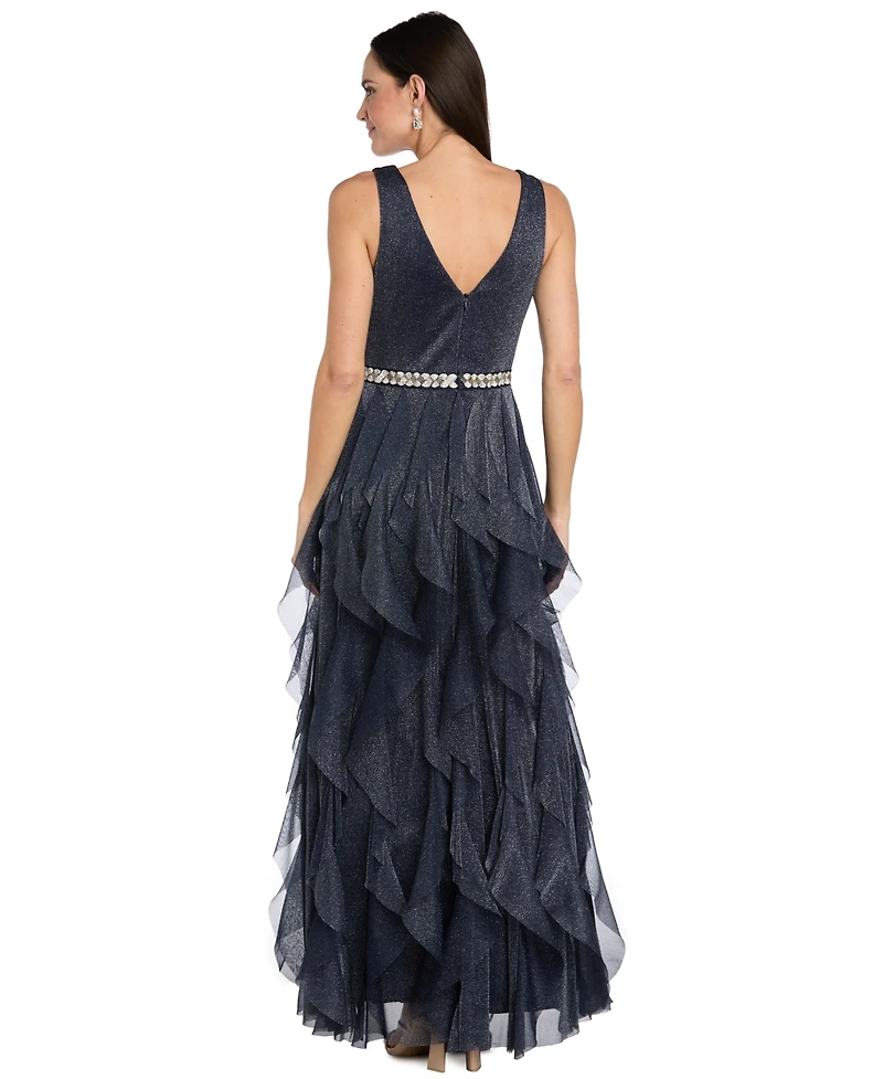 R & M Richards Women's V-Neck Sleeveless Full Skirt Gown