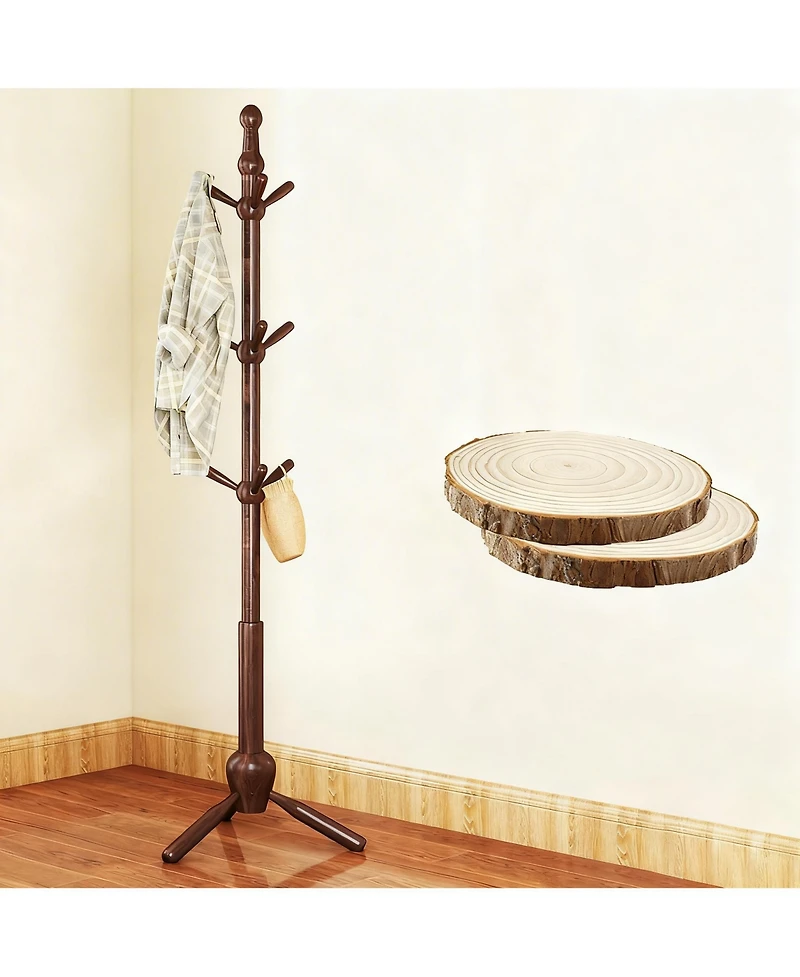 Yigii Solid Wood Coat Rack, 9 Hooks, Adjustable Height, Multi-Scenario Use