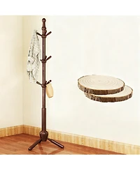 Yigii Solid Wood Coat Rack, 9 Hooks, Adjustable Height, Multi-Scenario Use