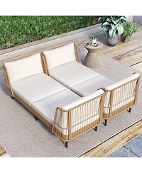 Gymax 2PCS Patio Wicker Daybed w/Seat Back Cushions Robust Metal Legs For Backyard