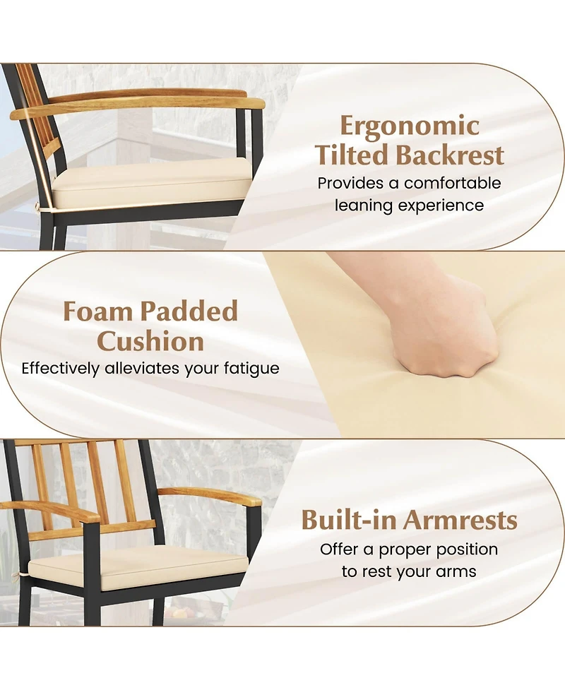 Gymax Set Of 7 Patio Acacia Wood Dining Set w/ Soft Seat Cushions Umbrella Hole Outdoor