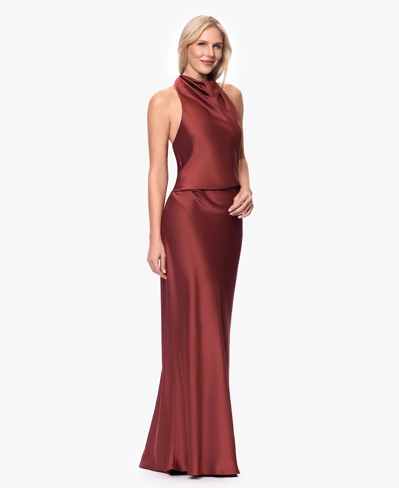 Betsy & Adam Women's Cowl Neck Halter Gown