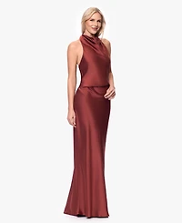 Betsy & Adam Women's Cowl Neck Halter Gown