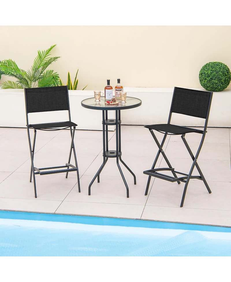 Gymax Folding Bar Stools Set of 4 Patio Sling Chairs w/ Backrest Humanized Footrest