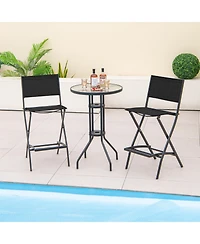Gymax Folding Bar Stools Set of 4 Patio Sling Chairs w/ Backrest Humanized Footrest