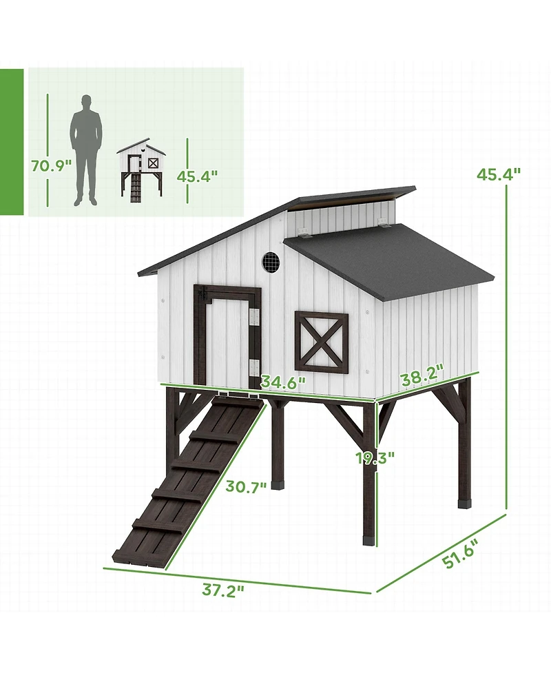 Chicken Coop Hen House with Nesting Box, Elevated Rabbit Hutch with Ramp