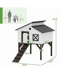 Chicken Coop Hen House with Nesting Box, Elevated Rabbit Hutch with Ramp