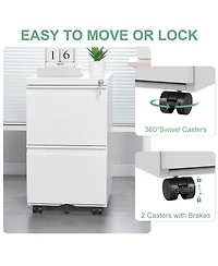 Rainsken 2 Drawer Mobile File Cabinet, Under Desk Filing Cabinet on Wheels, Metal Vertical Storage Cabinet with Lock for Legal/Letter/A4 File