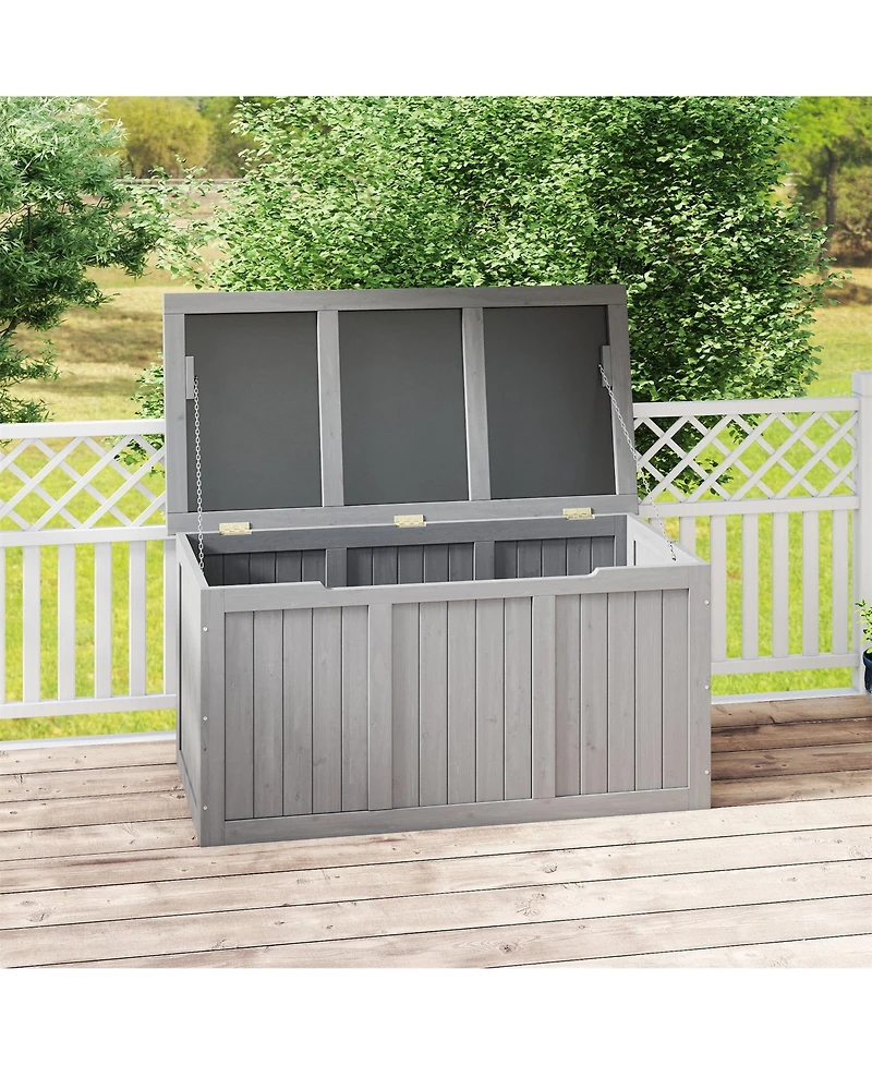 Clihome 67 Gallon Outdoor Wooden Deck Box Solid Wood Storage Box Seat & Table Top, Pool Toys & Garden Tools