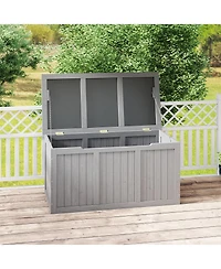 Clihome 67 Gallon Outdoor Wooden Deck Box Solid Wood Storage Box Seat & Table Top, Pool Toys & Garden Tools