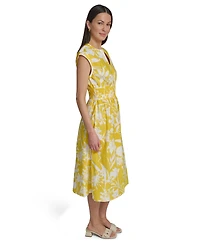 Calvin Klein Women's Floral Smocked A-Line Midi Dress