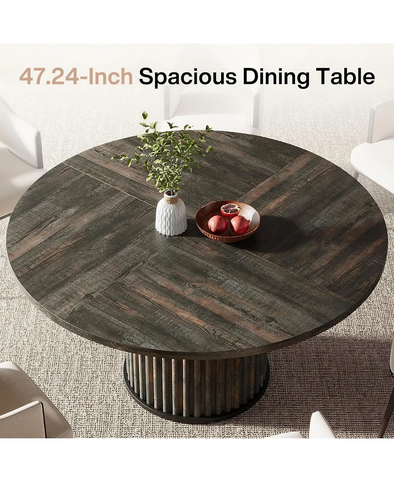 Tribesigns 47.24-Inch Round Dining Table for 4-6 People, Modern Fluted Mdf + Metal Base Kitchen Table