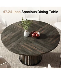 Tribesigns 47.24-Inch Round Dining Table for 4-6 People, Modern Fluted Mdf + Metal Base Kitchen Table