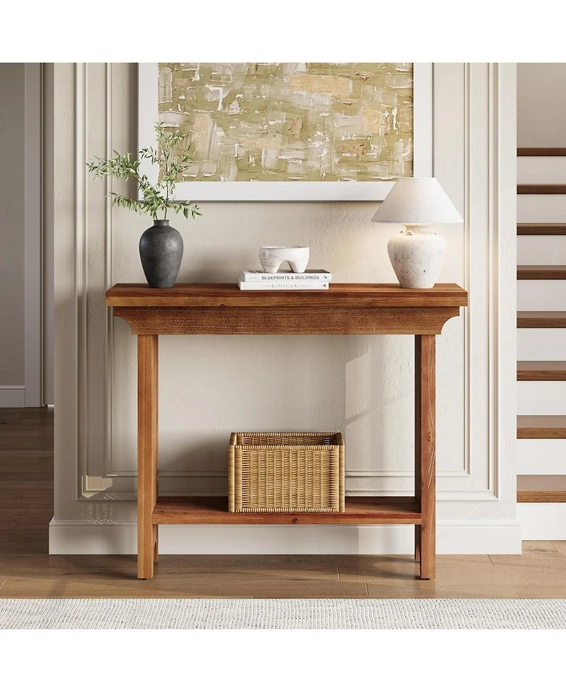 Tribesigns Solid Wood Console Table, 39.4" Entryway Table with Lower Shelf