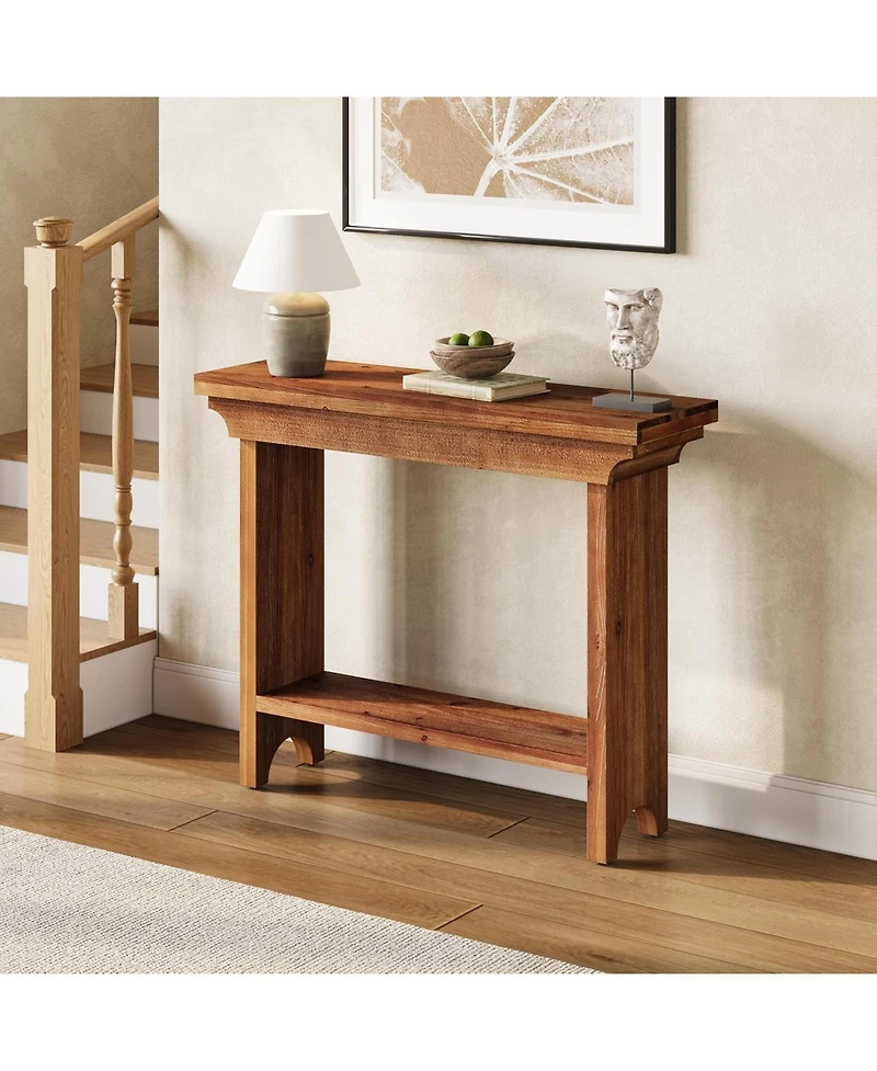 Tribesigns Solid Wood Console Table, 39.4" Entryway Table with Lower Shelf