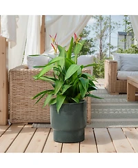 LuxenHome Moss Glaze Textured Ceramic Planter, 12.2" Round Garden Pot for Indoor/Outdoor