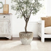 LuxenHome Boho Earth Ceramic Planter, 12” Tall Round Pot with Vertical Grooves & Artisan Texture