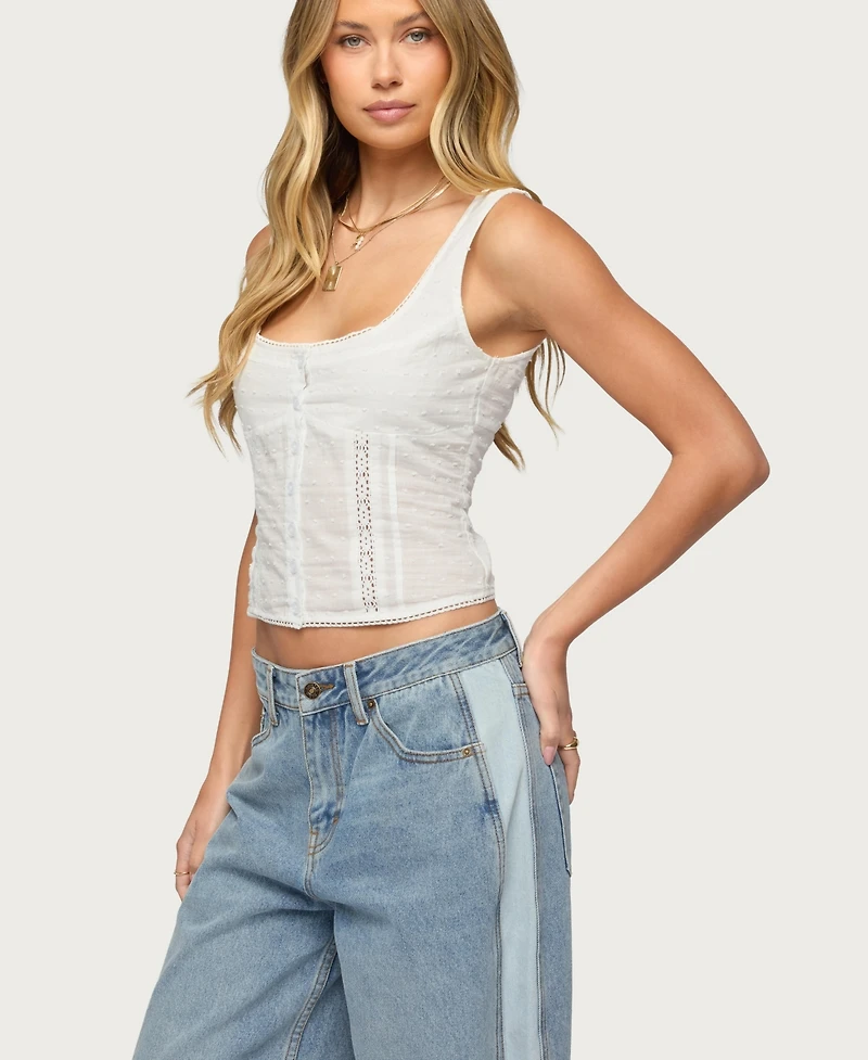 Edikted Womens Embroidered Cotton Button Up Top