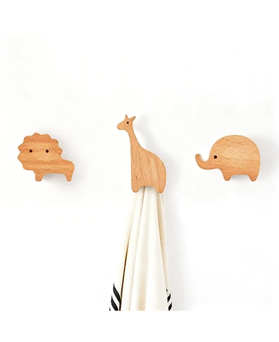 Yigii 4-Piece Cartoon Animal Wooden Coat Hooks for Home Decoration