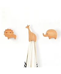 Yigii 4-Piece Cartoon Animal Wooden Coat Hooks for Home Decoration