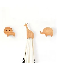 Yigii 4-Piece Cartoon Animal Wooden Coat Hooks for Home Decoration