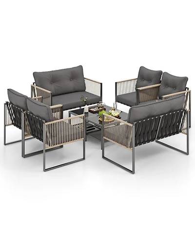 Gymax Set Of 8 Patio Furniture Set Pe Rattan Conversation Sofa Set w/ Thick Cushions