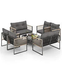 Gymax Set Of 8 Patio Furniture Set Pe Rattan Conversation Sofa Set w/ Thick Cushions
