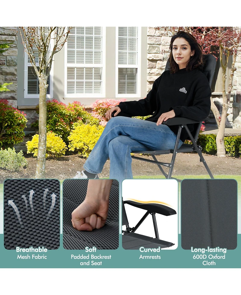 Gymax 2PCS Patio Folding Chairs Back Adjustable Reclining Padded Garden Furniture