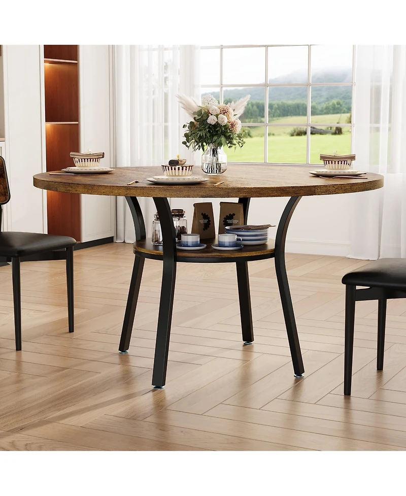 gaomon Round Dining Table for 4-6, 47 inch Wood Kitchen Table with Storage Shelf,with Metal Base,No Chairs