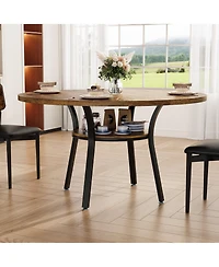 gaomon Round Dining Table for 4-6, 47 inch Wood Kitchen Table with Storage Shelf,with Metal Base,No Chairs