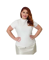 Plus Size Turtleneck Short Sleeve Knit Crop Top