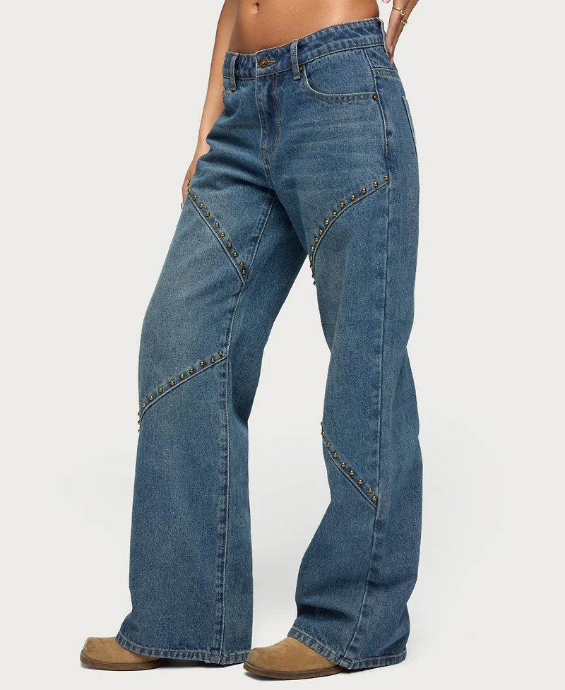Edikted Women's Charla Stud Low Rise Baggy Jeans