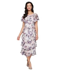 Sl Fashions Womens Capelet Sleeve Midi Dress
