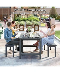 Gymax 3PCS Dining Table Set w/ 2 BenchesPatio Hdpe Weather Resistant Furniture