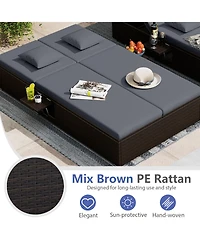 Gymax Patio Daybed Pe Wicker Double Chaise Lounge Adjustable Backrests Outdoor